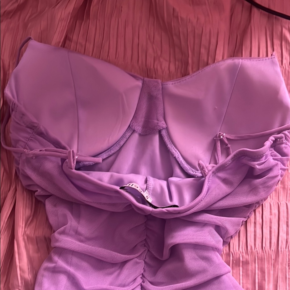 Lavender Ruched Strapless Dress - Picture 4 of 4